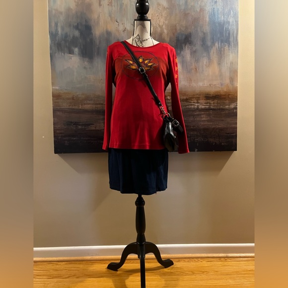 Vintage Y2K maternity collection, red graphic jersey knit top - Picture 5 of 12